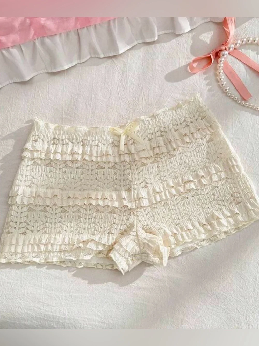 PetitDoll 1pc Cute Bow Decor Lace Cake Skirt Panty